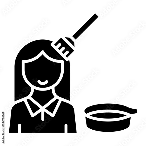 Hair Coloring Icon: Woman Applying Dye with Brush