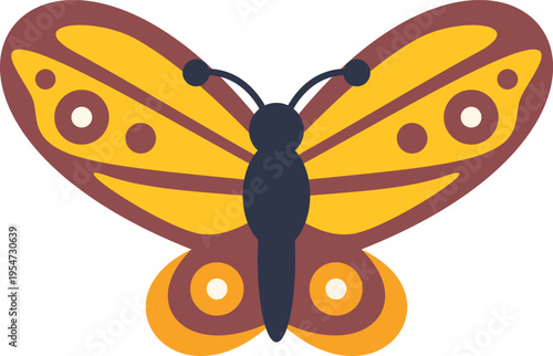 Butterfly with vibrant yellow and brown wings featuring a simple, decorative pattern