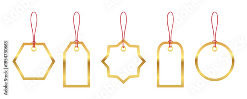 set of different blank golden paper tag labels isolated vector illustration