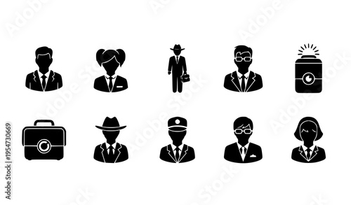 People Pictogram Icon Set with Men, Women, Children, and Worker Silhouettes