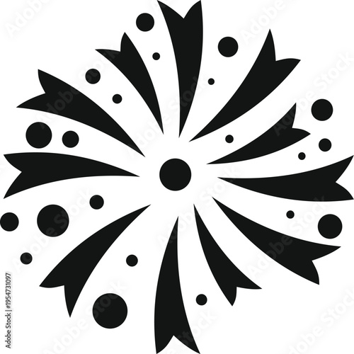Black and white abstract firework bursting, symbolizing celebration and festivity