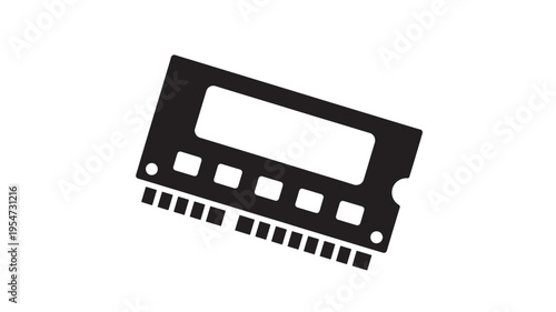 Computer RAM module icon with a black silhouette and white background, representing random access memory.