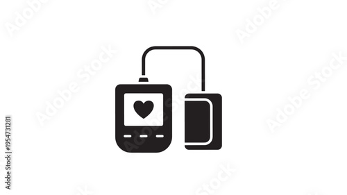 Blood pressure monitor icon with heart symbol displaying vital health statistics for medical diagnosis and patient care.