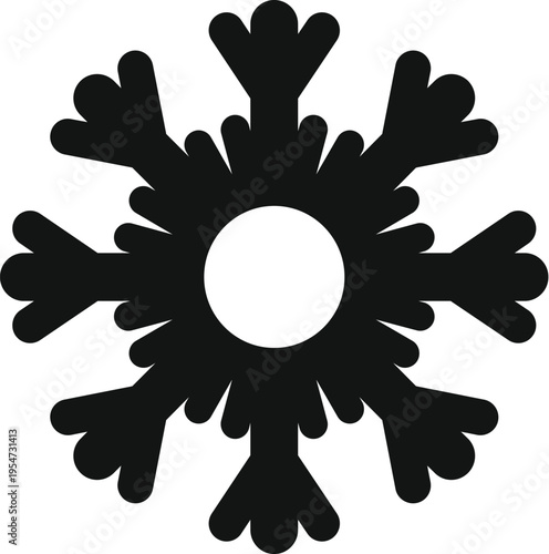 Black snowflake icon on white background symbolizing winter, ice, and frozen temperatures