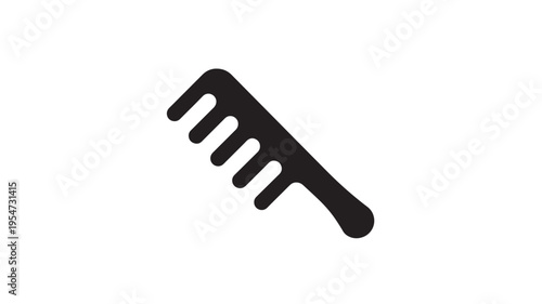 Comb black icon with rounded teeth for hair styling and grooming on a clean white background, simple and modern design.