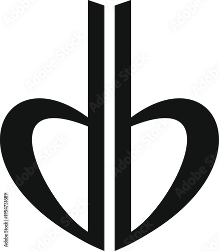 Abstract black and white monogram forming a love heart, representing identity