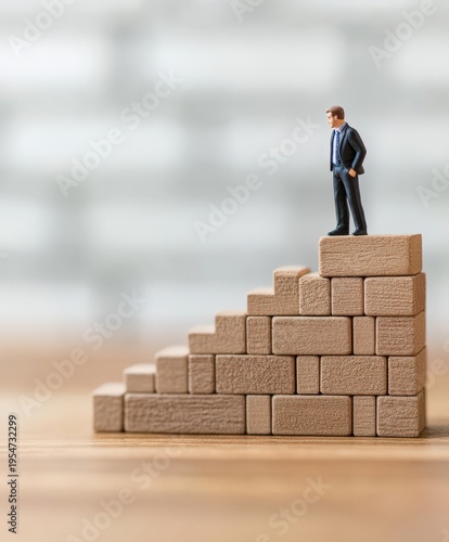 階段を上るミニチュアのビジネスマン
