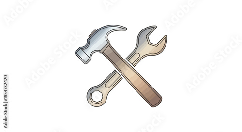 Hammer and wrench crossed tools.