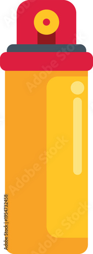 Yellow aerosol spray can with red top and nozzle on a white background