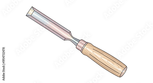 Woodworking flat chisel with wooden handle.
