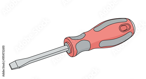 Screwdriver with red and gray handle.