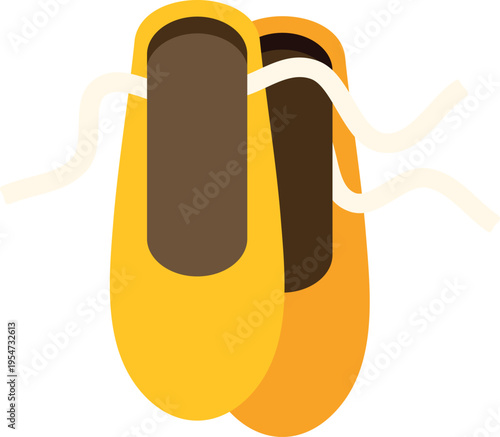 Yellow pointe shoes with flowing ribbons on a white background