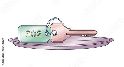 Key with metal tag on plate.