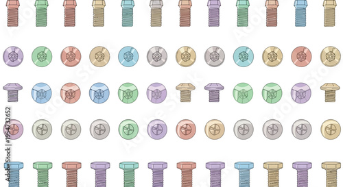 Colorful bolts and nuts collection.