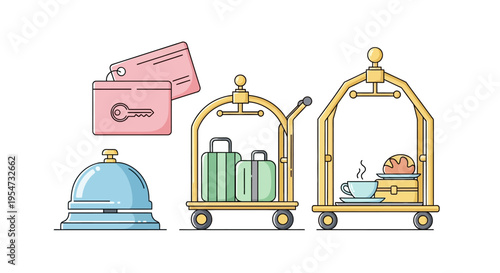 Hotel Service Carts with Food and Luggage.