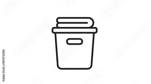 Laundry basket icon with folded clothes on top, featuring a simple outline design for easy recognition and clean storage solutions.