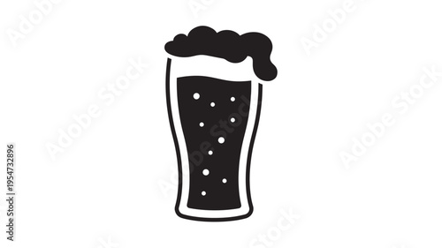 Glass of dark beer with bubbly foam and bubbles inside, simple icon design in solid black. featuring beverage, drink, liquid with refreshment and