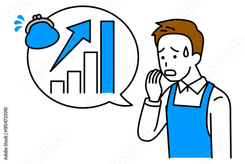 物価高騰で動揺するエプロン姿の男性