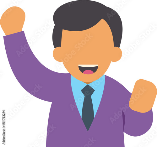 Business man raising arm in celebration, achieving success