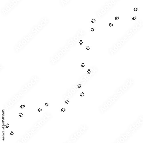 Cute black animal paw prints path on a clean white background, seamless vector illustration.