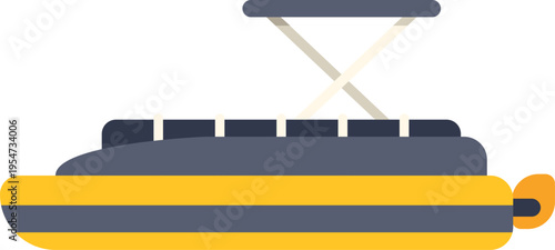 Inflatable rescue boat floating, with a small canopy