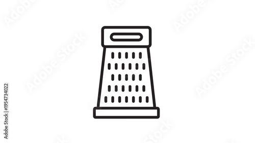 Grater icon with a rectangular body and a top handle, illustrating kitchen equipment for grating food with precision.