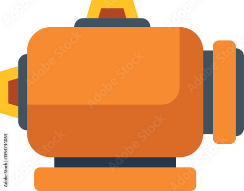 Orange electric motor flat icon symbolizing power, energy, and industrial technology