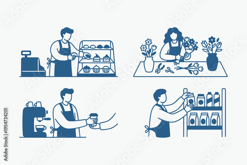 Set of Small Business and Service Worker Illustrations
