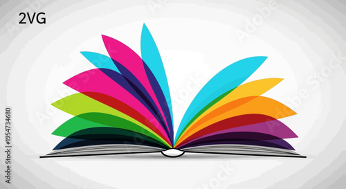 Colorful Abstract Open Book Illustration with Vibrant Rainbow Pages. Creative Education, Literature, and Knowledge Concept Design.