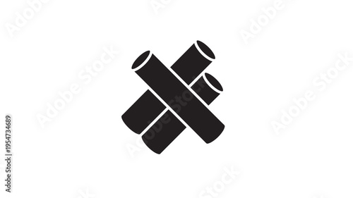 Bundles of cylindrical tubes forming an abstract shape, solid black silhouette on a white background