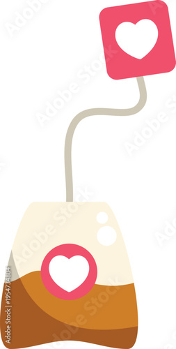 Tea bag immersed in a beverage featuring heart symbols, illustrating the love for tea