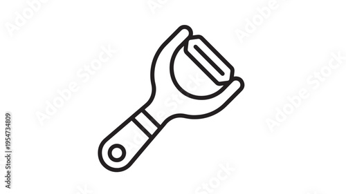 Vegetable peeler icon with simple black outline, representing kitchen utensil for food preparation and cooking.