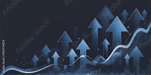 Business growth concept with blue arrows rising upwards on a graph