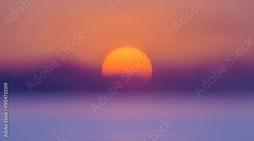 Minimalist Atmospheric Sunset with Glowing Sun and Purple Mist Background