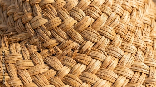Macro Close-up of Natural Woven Straw Texture with Intricate Pattern