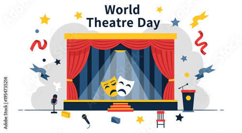 World theatre day celebration with stage and masks