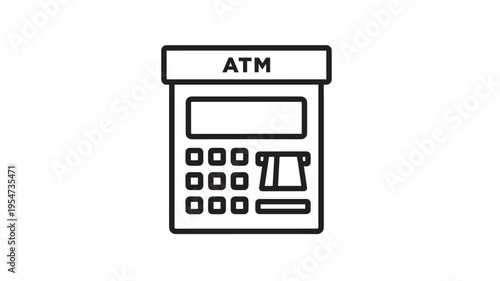 ATM machine icon with keypad, card slot, and screen for financial transactions and banking services.