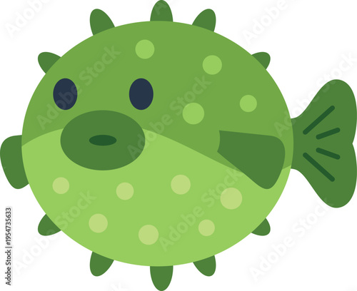 Green pufferfish character swimming, displaying toxic defense mechanism