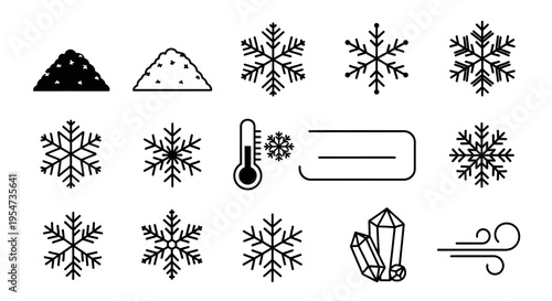 Black and white snowflake icons set.