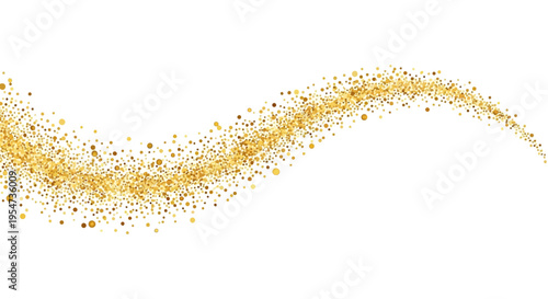 Golden Glitter Wave and Shimmering Dust Particles Trail Isolated on White Background for Luxury Celebration Design
