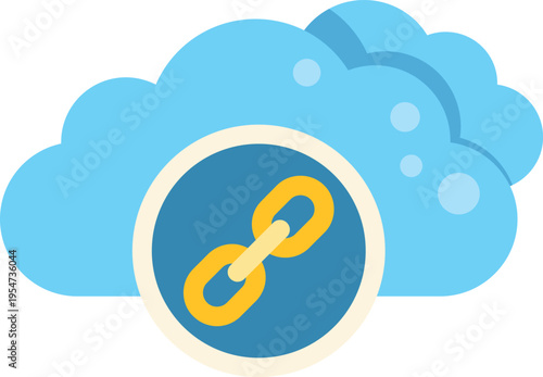 Blue cloud with a circular icon showing a golden chain link, symbolizing data connection