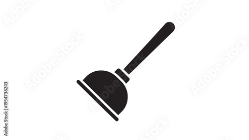 Plunger black silhouette icon with rubber cup and handle on white background, simple illustration for cleaning or plumbing.