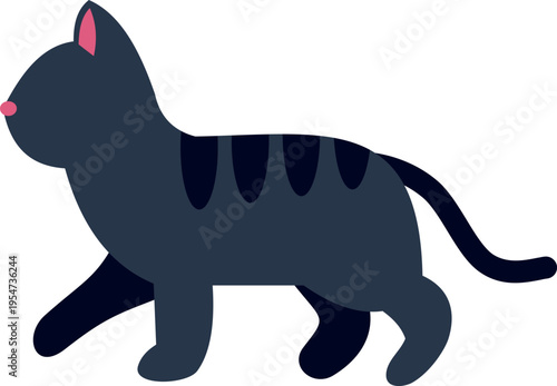 Black domestic cat animal illustration walking on a white isolated background