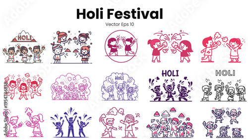 Colorful Holi Festival Icons and Illustrations