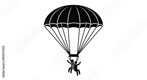 Vector graphic illustration of two figures enjoying tandem parachute descent with open arms vector design