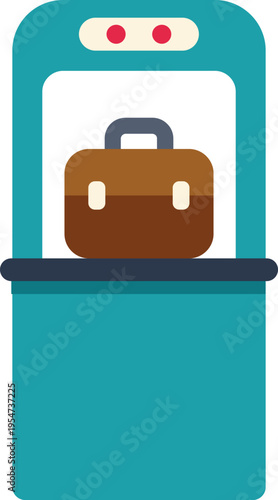 Baggage moving through an airport security scanner for inspection on white background