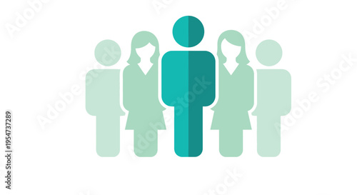 Professional vector illustration depicting a diverse team with a prominent leader icon representing unity and collaboration