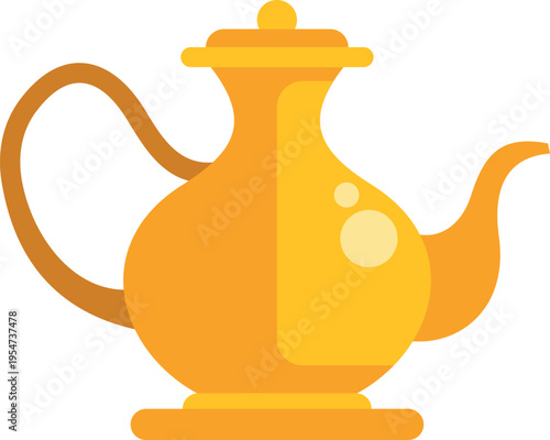 Golden genie lamp, an antique vessel, symbolizing magic, wishes, and fantasy
