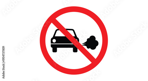 Vector graphic illustration showing a prohibition sign against car exhaust fumes and vehicle emissions.