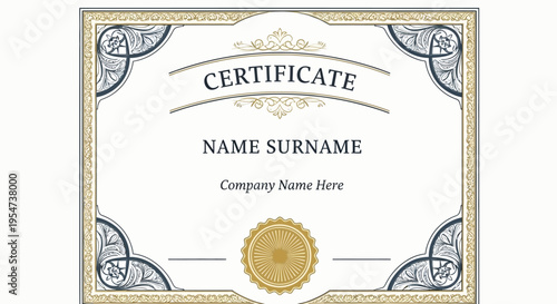 Elegant Vintage Certificate Template with Ornate Gold Border and Decorative Frame for Awards and Diplomas